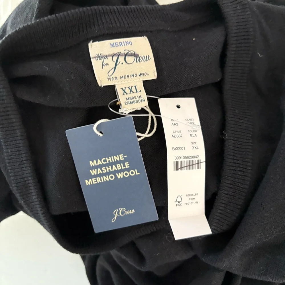 NWT J. Crew Merino Wool V-neck Sweater Black